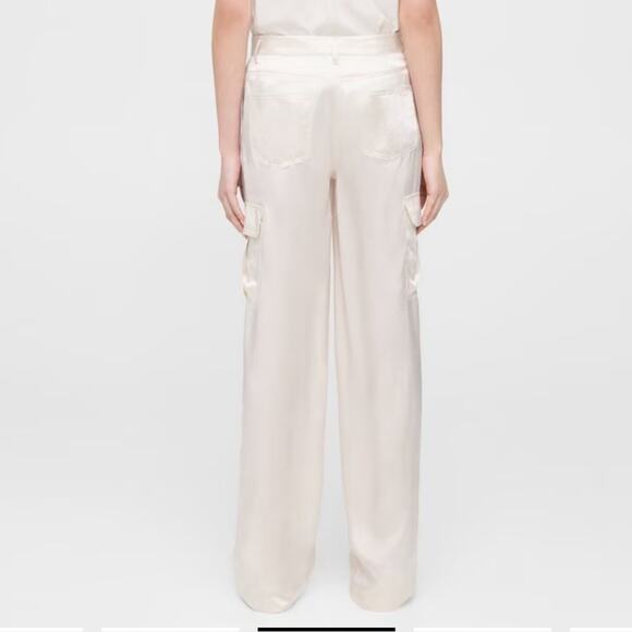 Theory Ivory Satin Wide Leg Cargo Pants Size 00/XS - Picture 3 of 9
